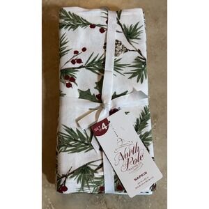 North Pole Trading Co Christmas‎ Holly Berry Napkins Set of 4 Cotton 20x20in NEW